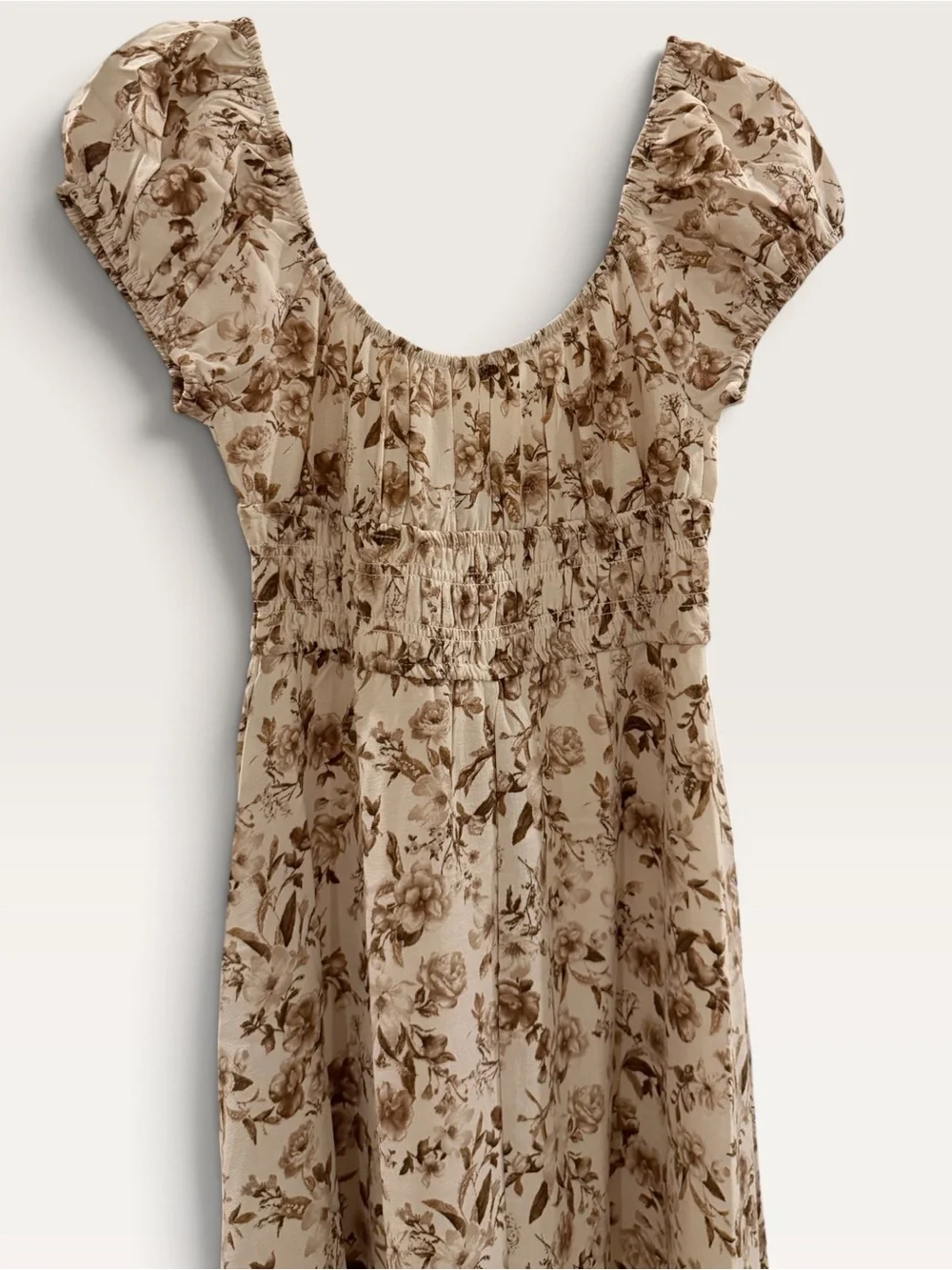 NWOT Blu Pepper Brown Floral Smocked Puff Sleeve Midi Dress Size S